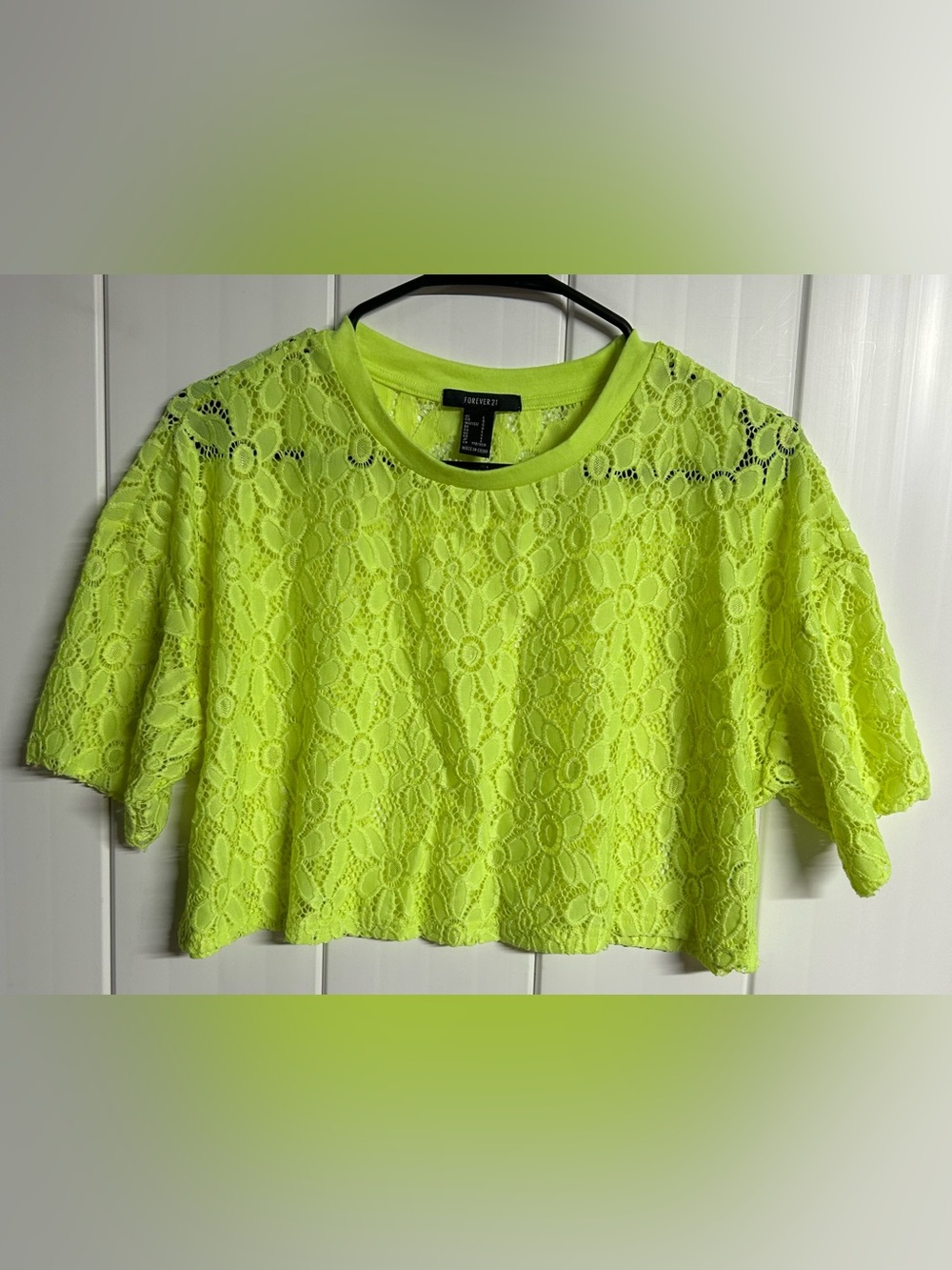 Forever 21 Neon Lime Floral Lace Crop Top
